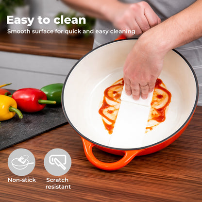 Toque Cast Iron Enameled Dutch Oven Pot Casserole Dish with Lid Non-Stick Orange