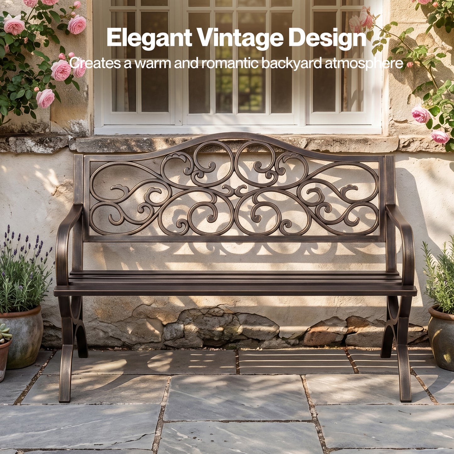 Levede Garden Bench Outdoor Bench 300kg Metal Floral Pattern Bronze