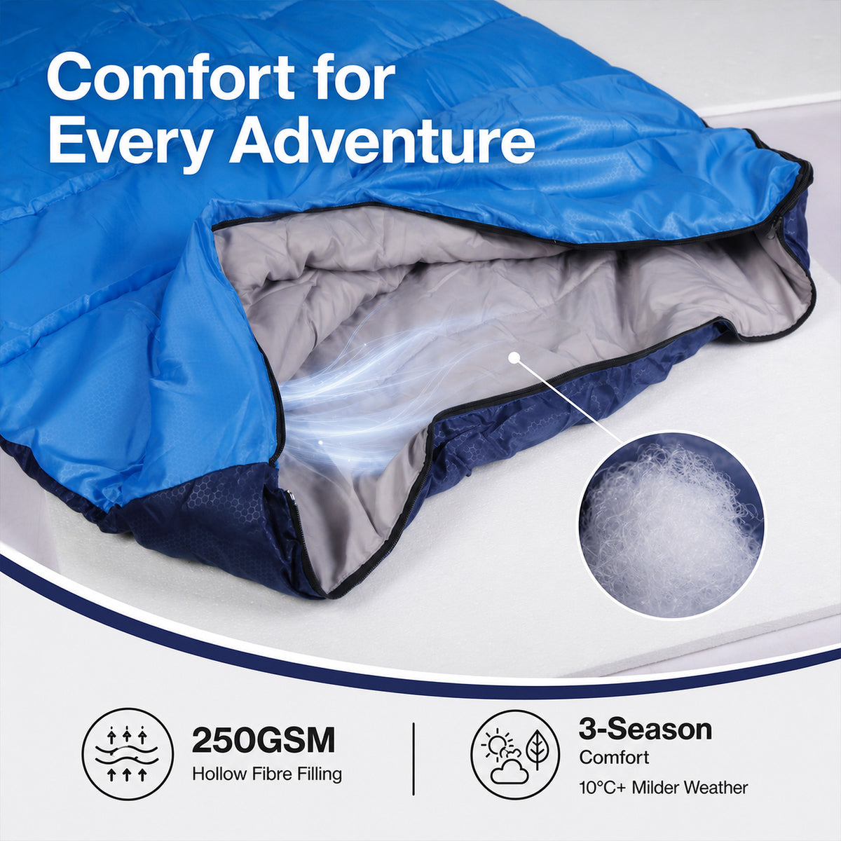 Mountview Sleeping Bag Extra Wide 230x100cm 3 Season Waterproof Hiking Blue