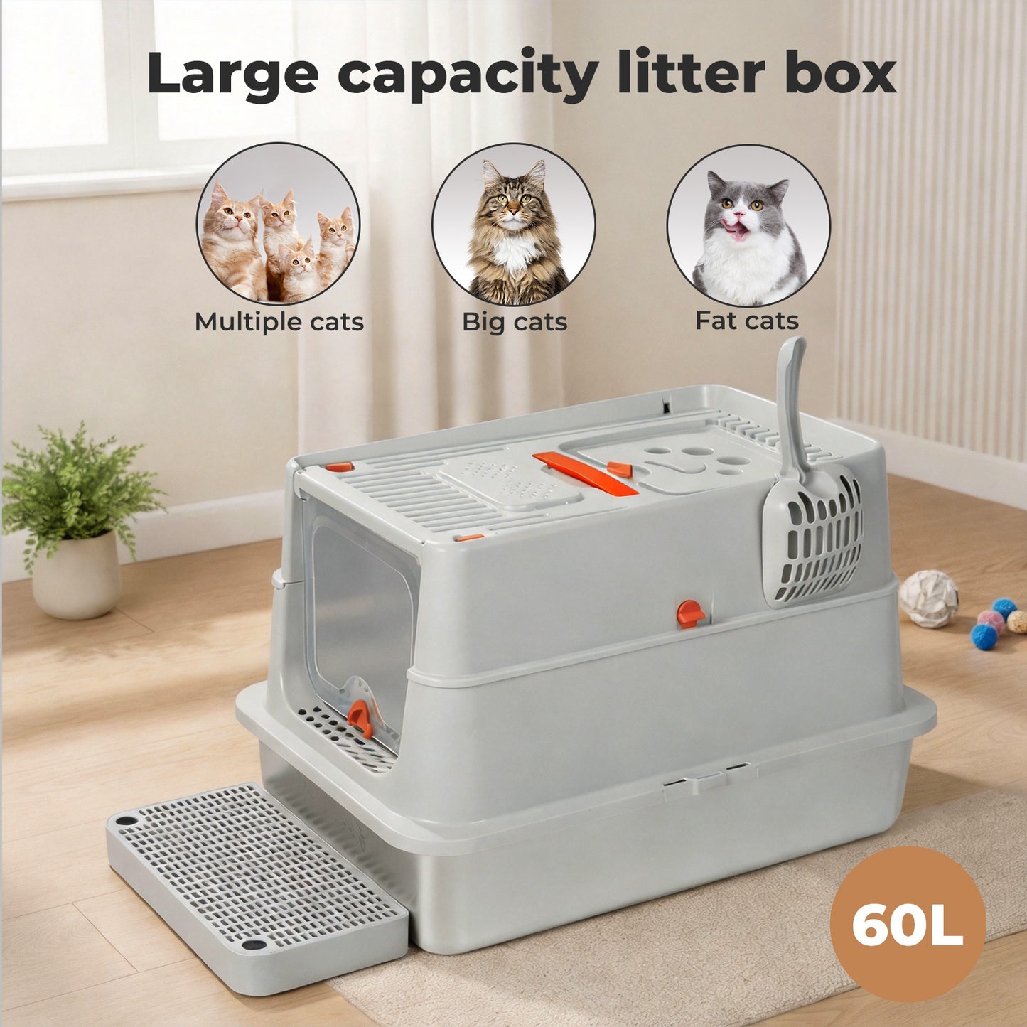 Skylos Stainless Steel Cats Litter Box Hooded High Enclosed Large Kitty Toilet