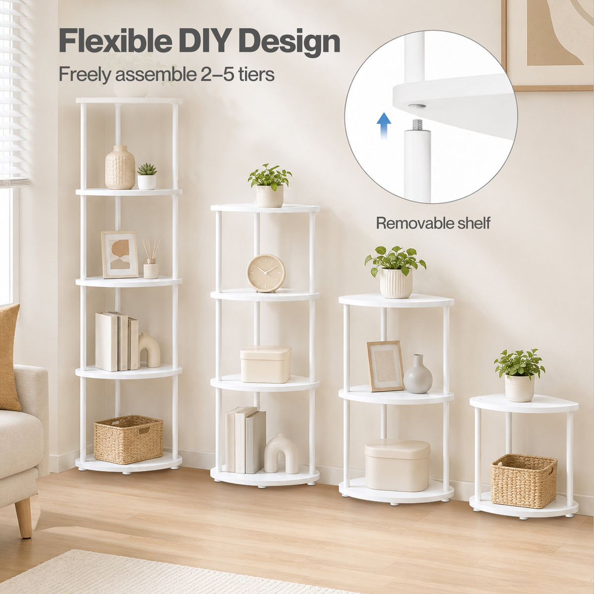 Levede Corner Bookcase Adjustable Corner Bookshelf Unit for Living Room White