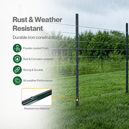 Metal Fence Posts 4Ft 10Pc Set U Shape Powder Coated for Garden Boundary Green