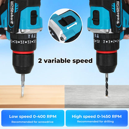 Traderight 96 in 1 Cordless Electric Drill Set Driver Screwdriver Rechargeable