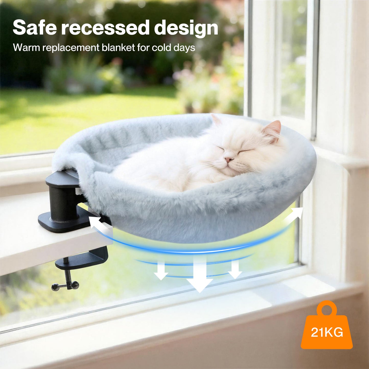 Skylos Cat Bed for Desk 360° Rotating Sturdy Hammock Plush Mesh Hold 21kg Indoor