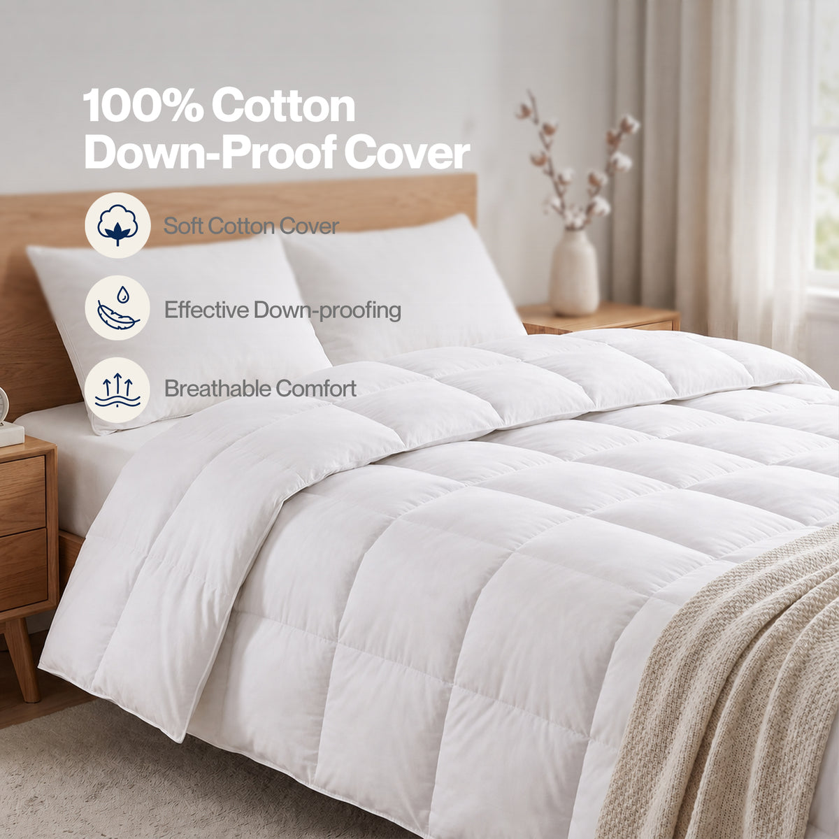 Lavio Duvet Goose Down Quilt 12TOG 100% Cotton Breathable Washable King White