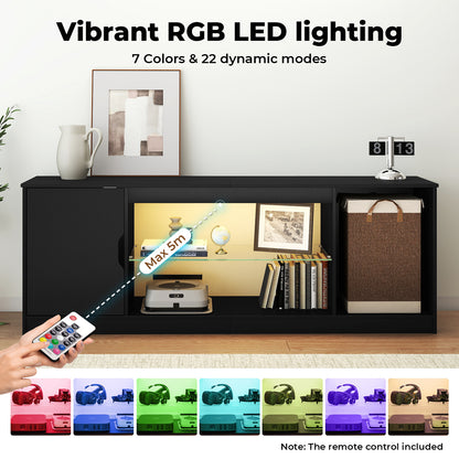 Levede TV Cabinet  with LED Lights Entertainment Unit Cupboard Storage 145cm MFC