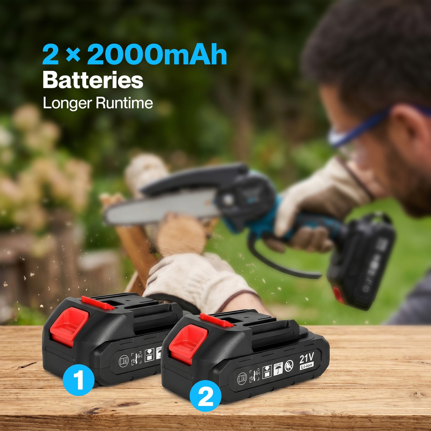 Traderight Mini Chainsaw Cordless 6In and 8In Dual Bar Garden Pruning Black Blue