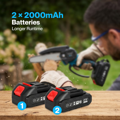 Traderight Mini Chainsaw Cordless 6In and 8In Dual Bar Garden Pruning Black Blue