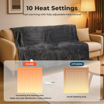 Lavio Electric Heated Throw Over Blanket Washable Warm Flannel Fleece Sherpa