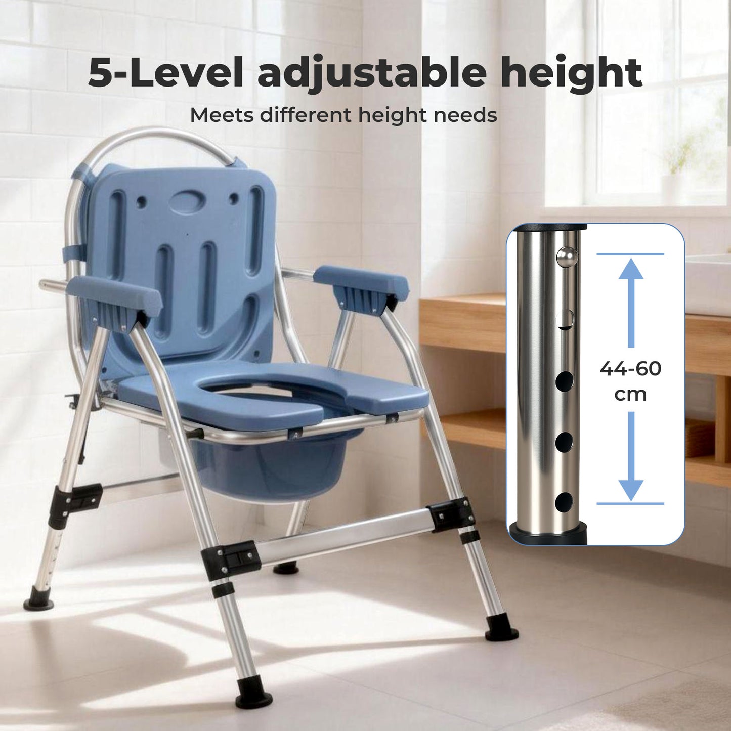 Levede Commode Chair for Bedroom Folding Adjustable Bedside Toilet Shower Chair