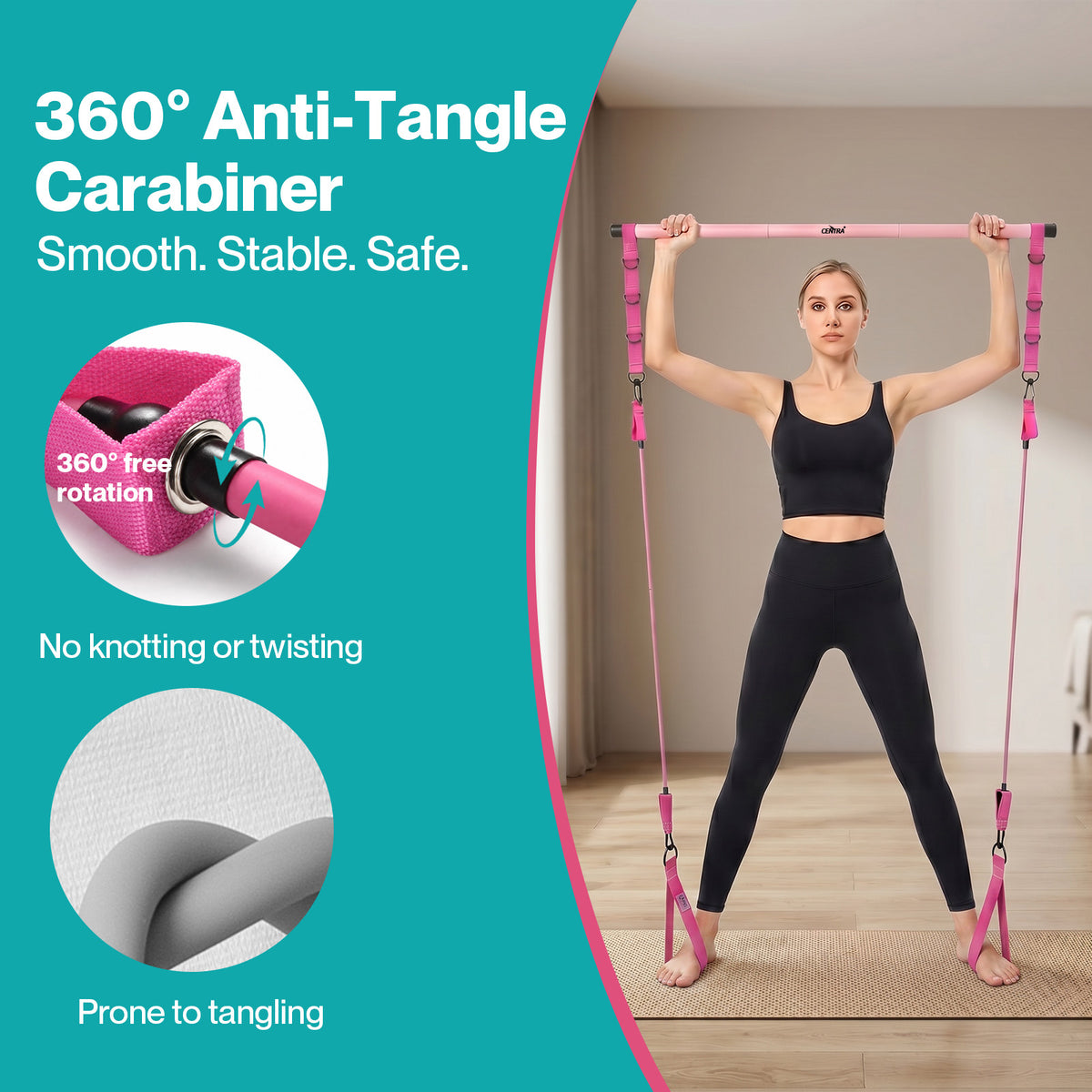 Centra Resistance Bands Pilates Kit Equipment 70LB Adjustable for Home Pink