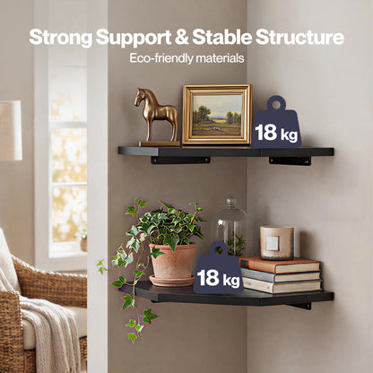 Levede 2 Pack Floating Corner Shelves Cable Cut-Out Wall Mounted Storage Black
