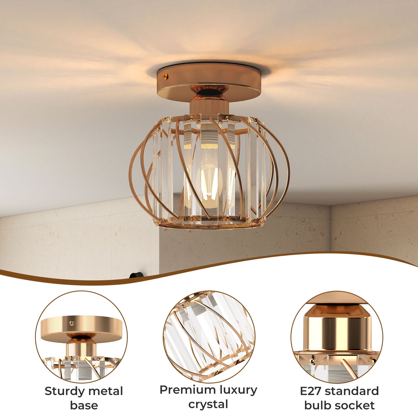 Emitto Crystal Ceiling Light Semi Flush Mount Chandelier Modern Hallway Lamp