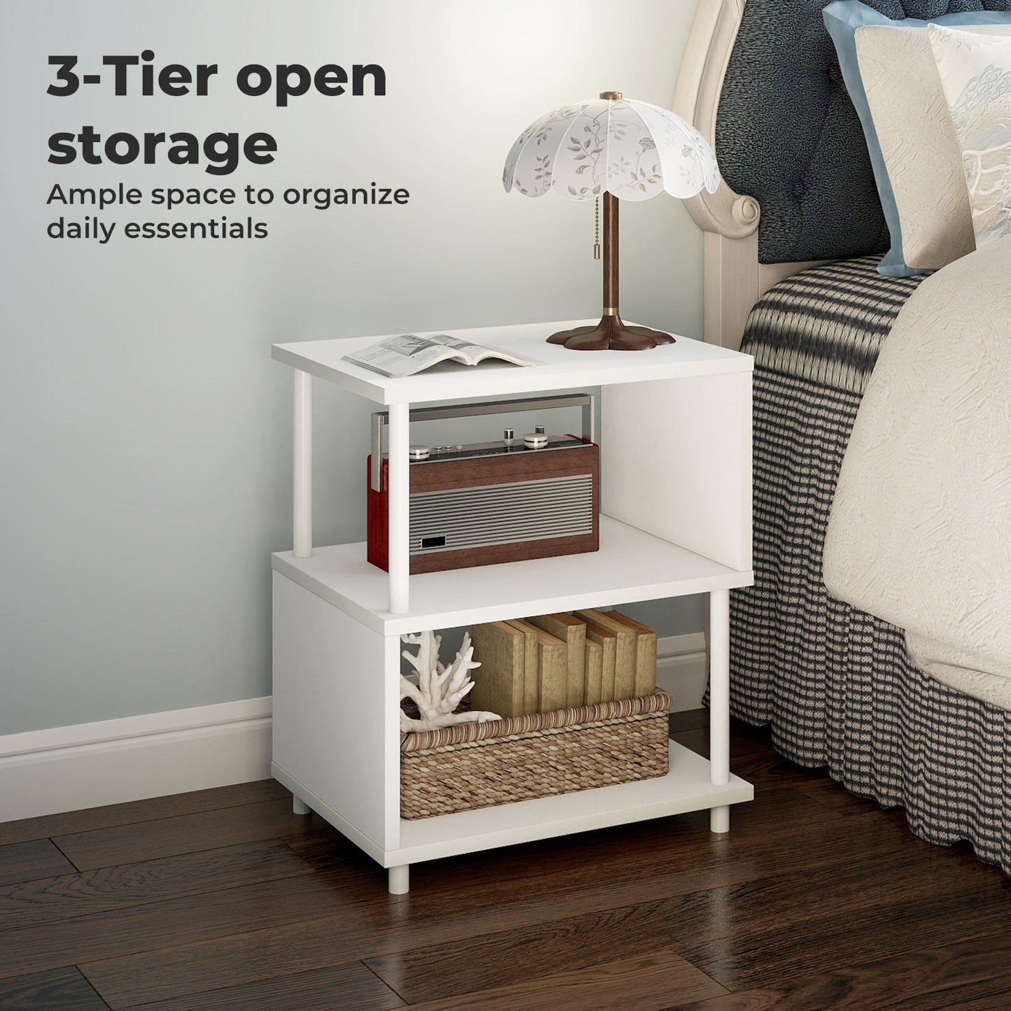 Levede Side Table 3 Tier Small Bedside Sofa End Table Storage Shelves Modern