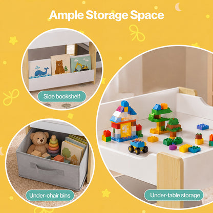Dekko Kids Table and Chairs Set 2-in-1 Flip Top Storage Play Study Natural