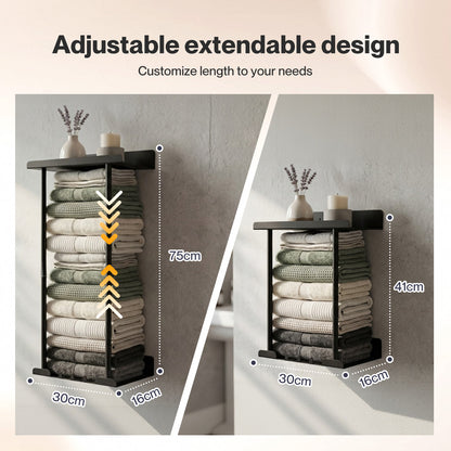 Levede Towel Rack Adjustable No Drilling Towel Holder Storage Wall Mounted Black