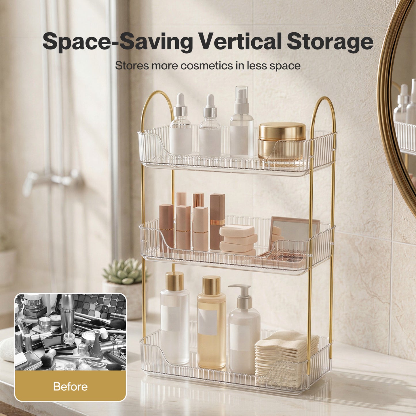 ilus Makeup Organiser 3-Tier Cosmetic Storage Modern Beauty Box Space Saving
