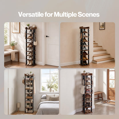 Levede Shoe Rack Storage Organiser 9 Tier Industrial Shoe Shelf Adjustable Brown