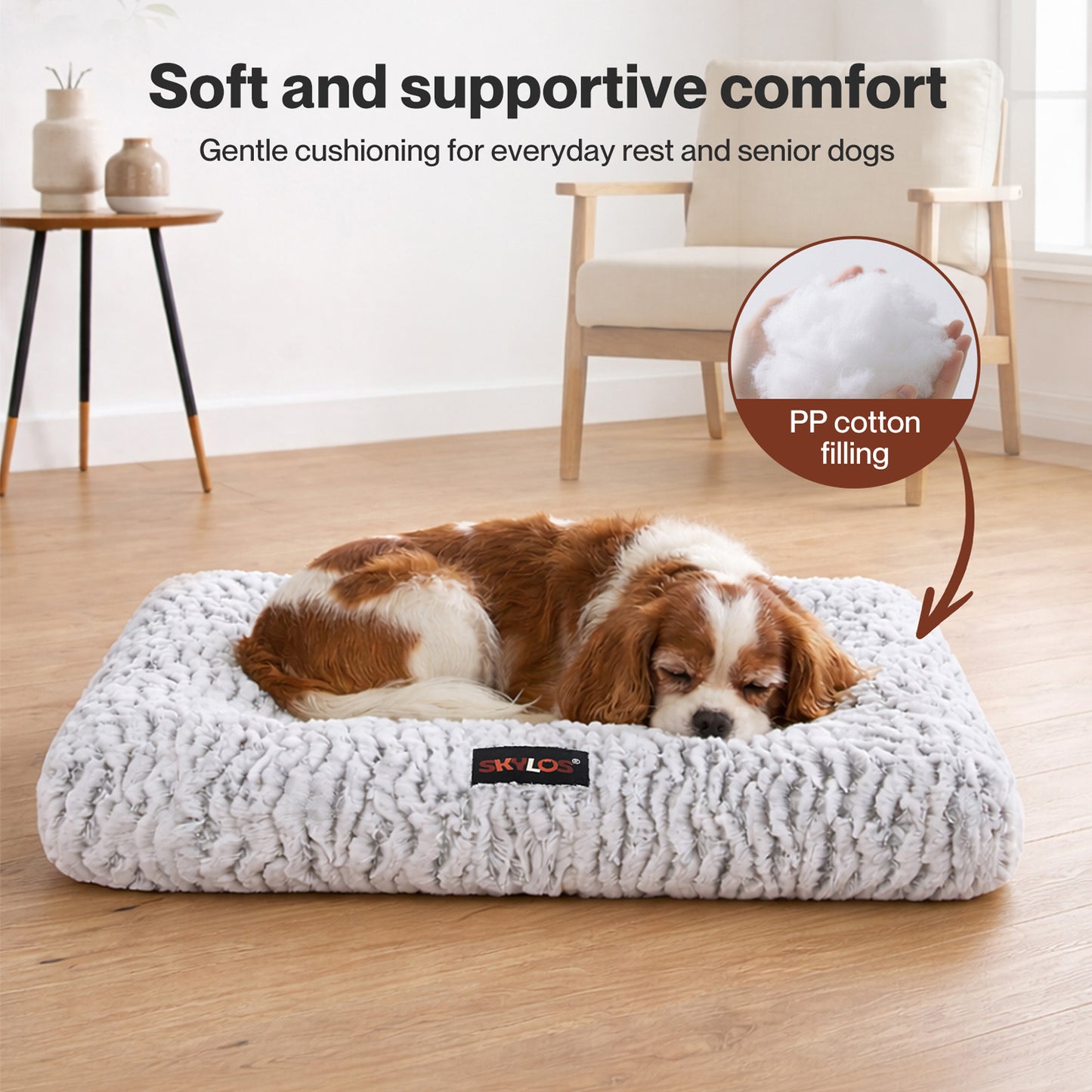 Skylos Pet Bed Luxury Dog Crate Cushion Mattress Plush Soft Bed Easy Maintain