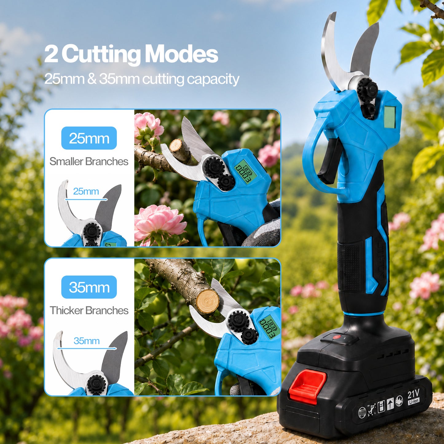 Traderight Pruning Shears 450W Brushless LCD SK5 Blade for Garden Cutting Blue