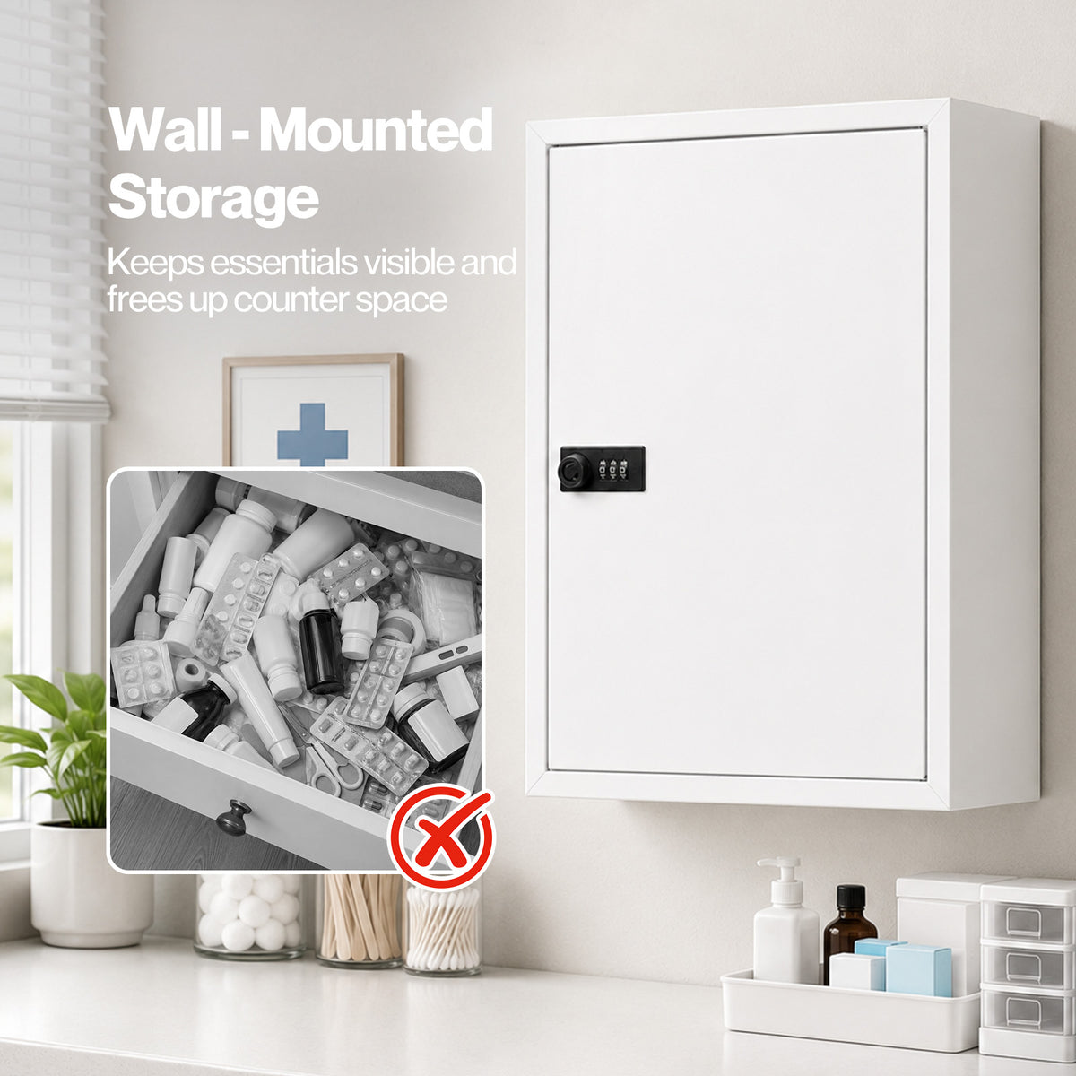 Levede Medicine Cabinet Lockable Storage Box Wall Mounted Metal Home White