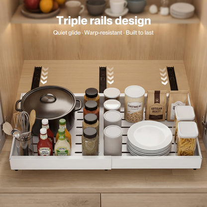 TOQUE Pull Out Cabinet Organizer Adhesive 2 Pcs Expandable White Storage Drawers