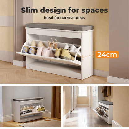 Levede Slim Shoe Storage Cabinet White Hallway Shoe Bench Organiser Unit 75cm