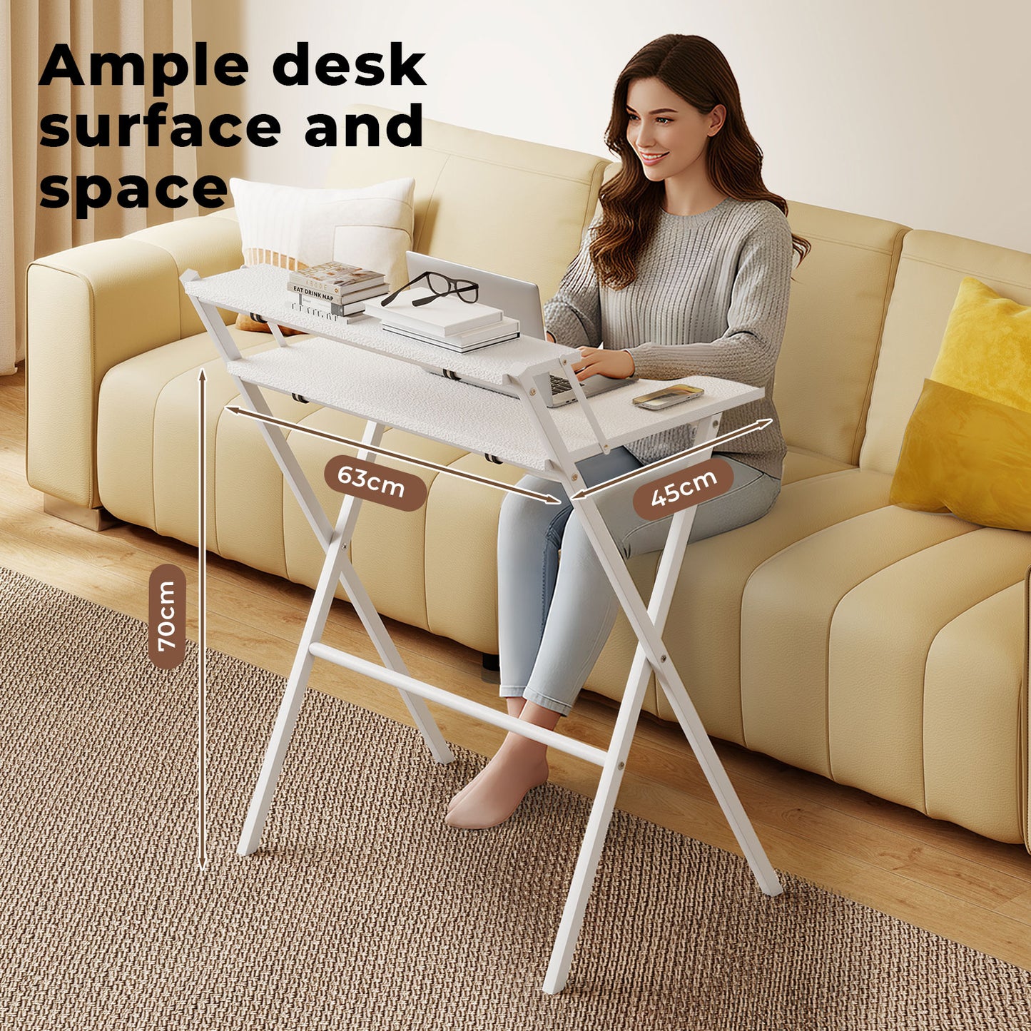 Levede Foldable Computer Desk Office Study Workstation with Monitor Shelf White
