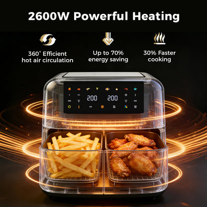 Spector 12L Dual Zone Air Fryer 2600W Oil Free Oven Cooker Touch Control Black