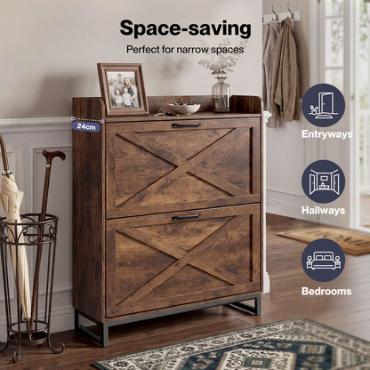 Levede Slim Shoe Cabinet Hallway Flip Shoe Storage Unit with Adjustable Shelves