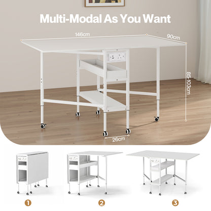 Levede Sewing Table Foldable Craft Desk Height Adjustable with Storage Black