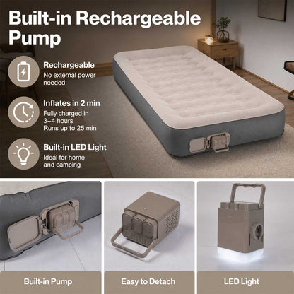 Lavio Inflatable Mattress TPU Airbed Rechargeable Pump Single Camp Bed Grey