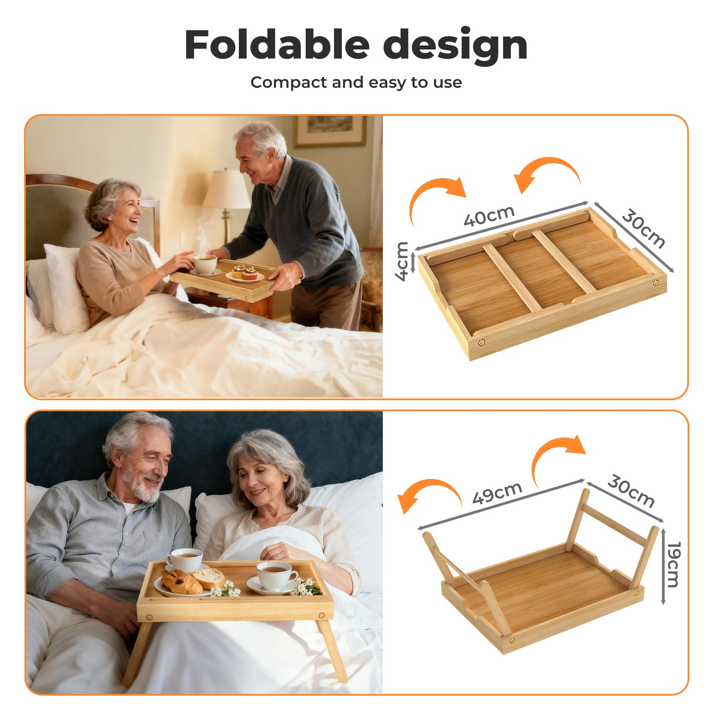 Toque Bamboo Foldable Bed Tray Table with Phone Holder Breakfast Laptop Desk
