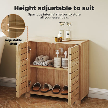 Levede Bathroom Floor Storage Cabinet 2-Tier Adjustable Shelf Cupboard Oak Style