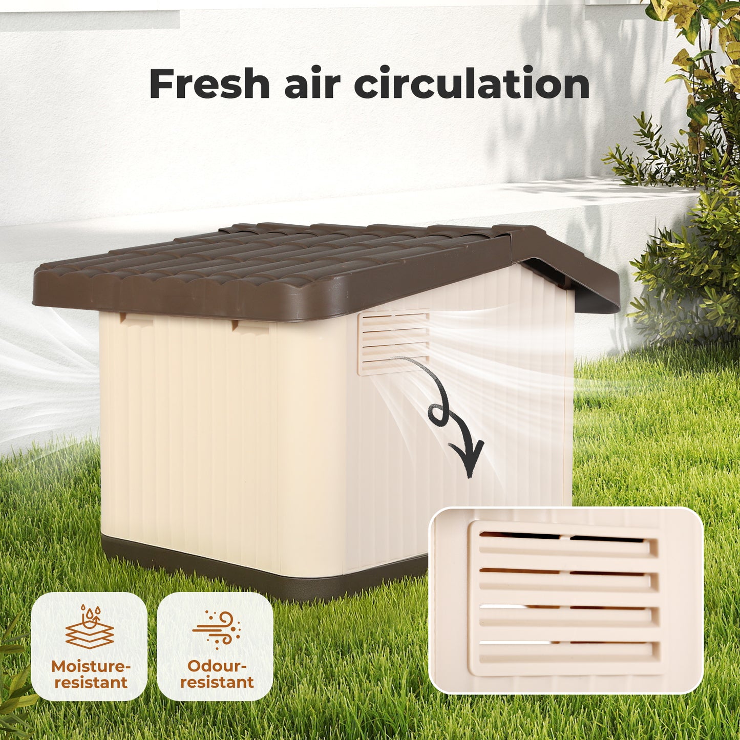 Skylos Plastic Dog House Pet Kennel Shelter for Small Medium Dogs Indoor Outdoor