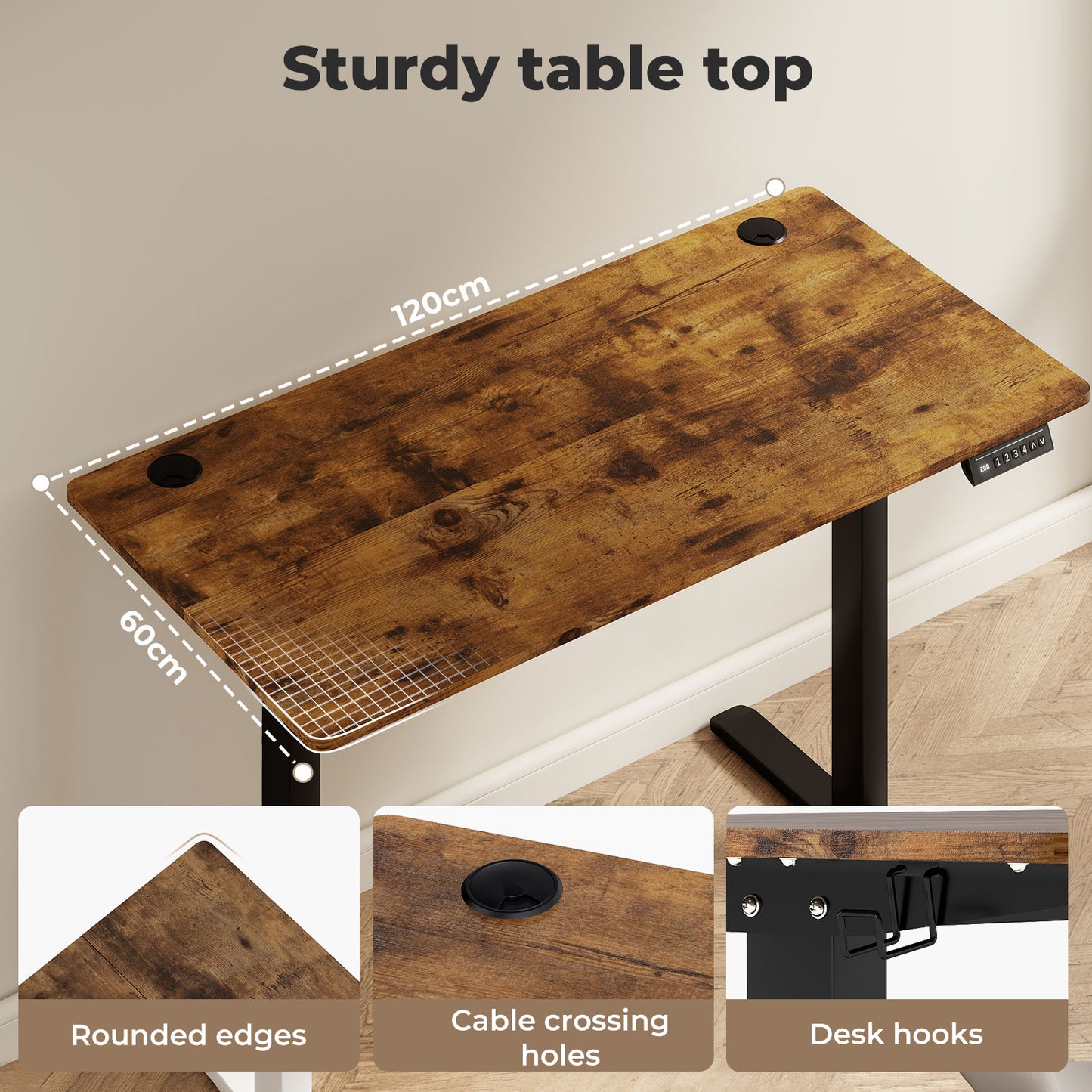 Levede Electric Standing Desk Height Adjustable with Memory Control Rustic Brown
