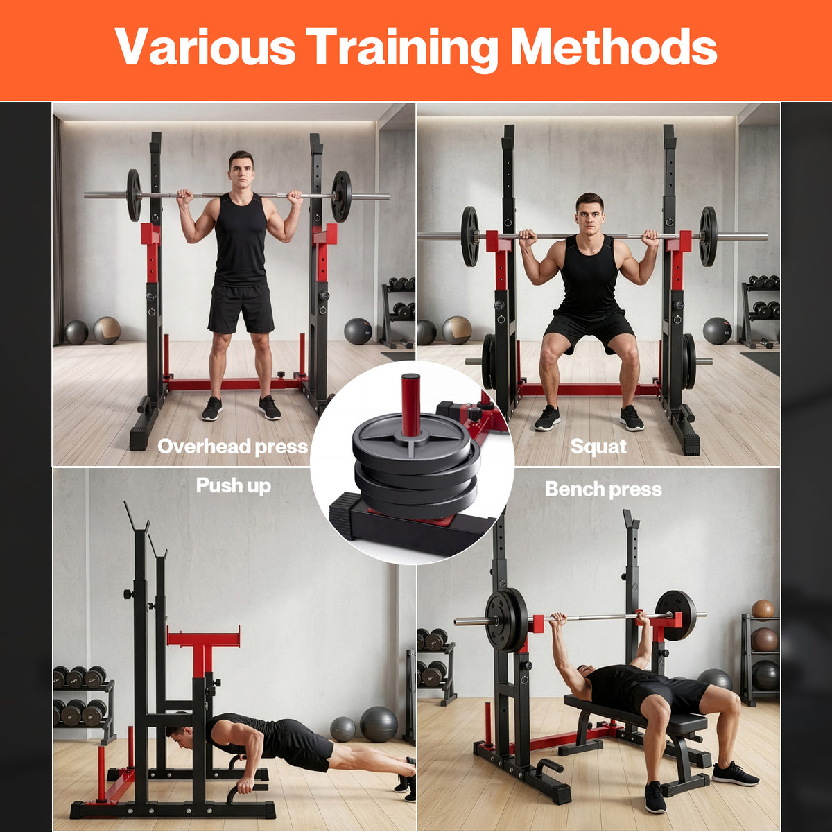 Centra Squat Rack Power Rack Heavy Duty 250KG Adjustable Bench Press Stand Black