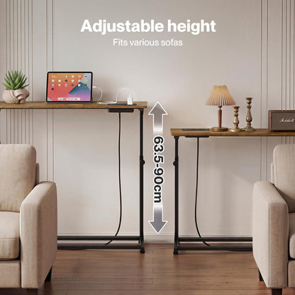 Levede Console Table Slim Height Adjustable with Outlets for Entryway Sofa Black