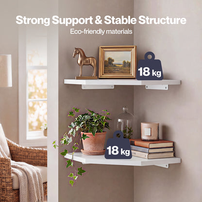 Levede 2 Pack Floating Corner Shelves Cable Cut-Out Wall Mounted Storage White
