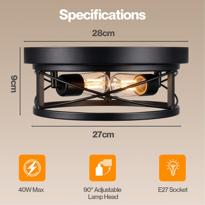 Emitto Ceiling Lights E27 Metal Cage 90° Adjustable Heads Kitchen Fixture Black