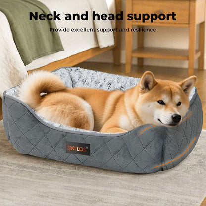 Skylos Dog Bed Large Pet Cushion for Calming Anti Anxiety Fluffy Plush Washable