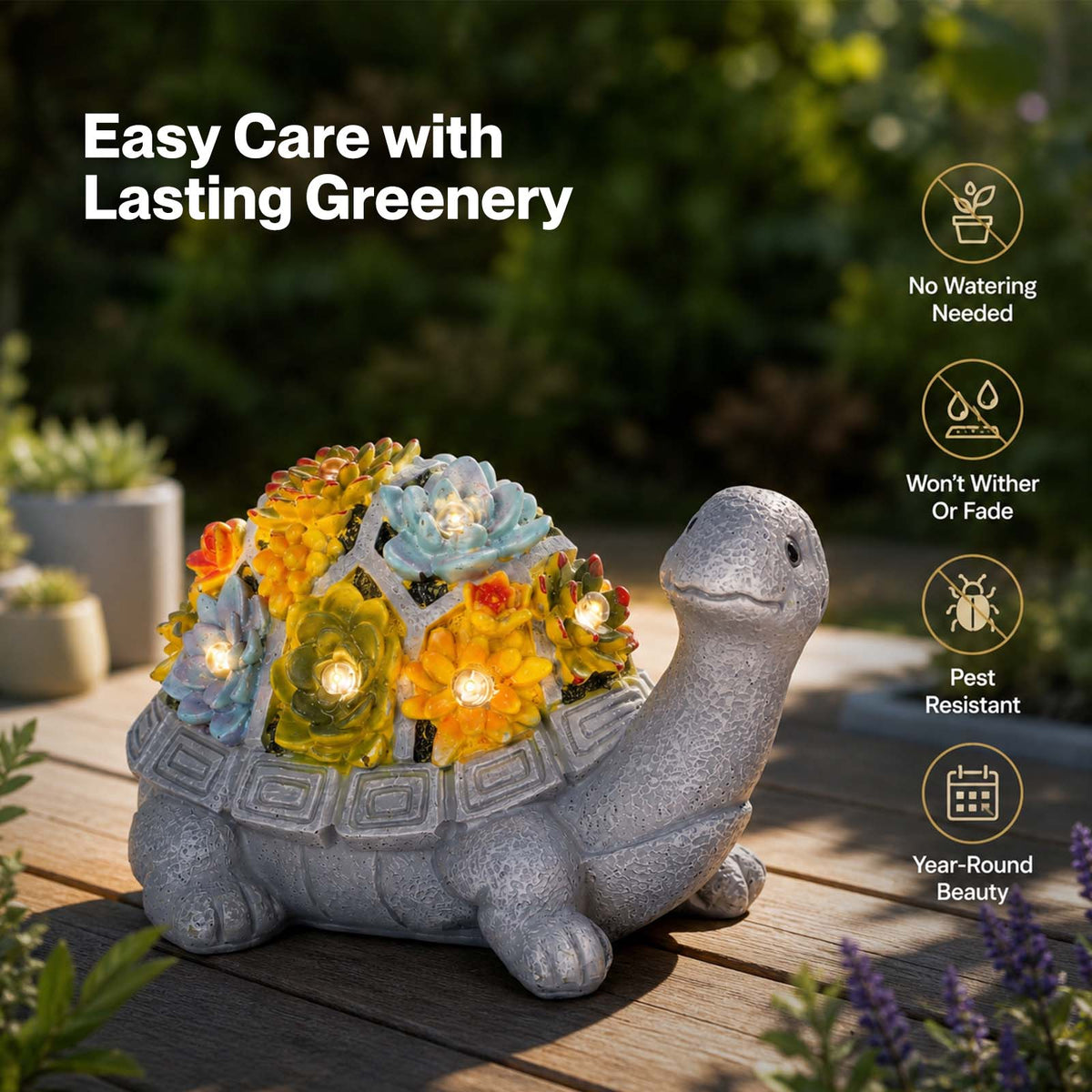 Emitto Resin Garden Ornaments Outdoor Solar Turtle Statue with LED Patio Decor