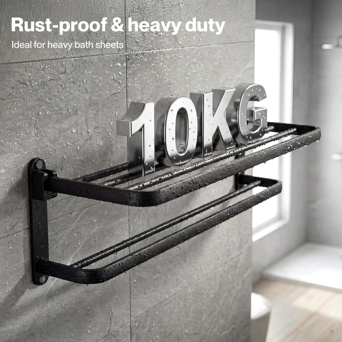Levede Towel Holder with 2 Bars Wall Mounted No Drill Bathroom Shelf Black