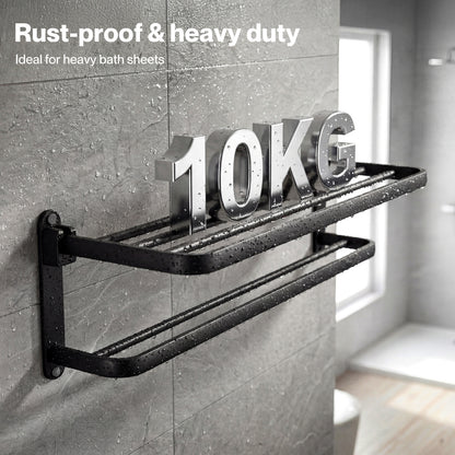 Levede Towel Holder with 2 Bars Wall Mounted No Drill Bathroom Shelf Black