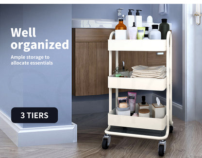 Levede 3 Tiers Kitchen Trolley Cart Steel Storage Rack Shelf Organiser White