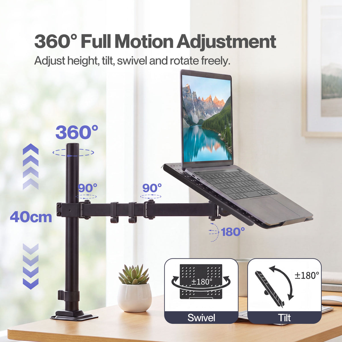 Levede Laptop Desk For  Adjustable Riser With Rotatable Monitor Mount Black