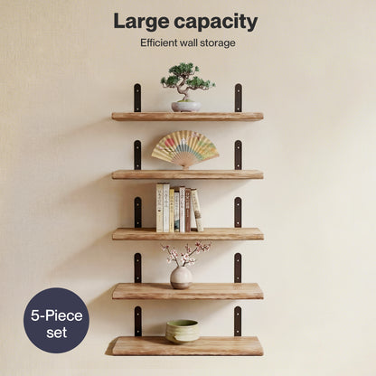 Levede Floating Shelves Wood Wall Mounted Shelf Rustic Set of 5 Light Brown