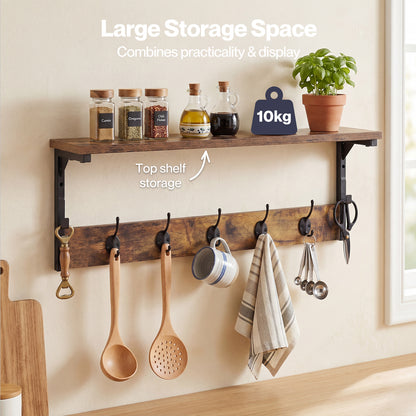 Levede Coat Rack Wall Mounted Wooden Hooks Hangers Storage Shelf