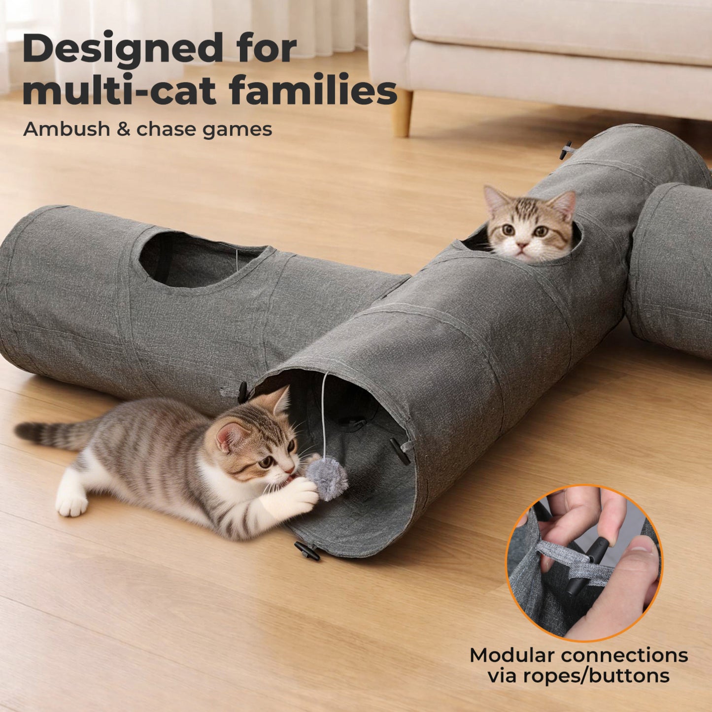 Skylos Large Cat Tunnels 3 Pcs Modular Foldable Linen Tube Kittens Rabbits Toys