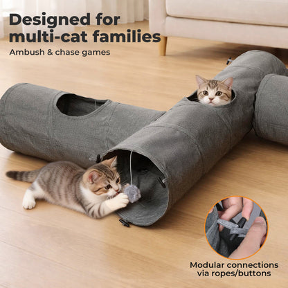 Skylos Large Cat Tunnels 3 Pcs Modular Foldable Linen Tube Kittens Rabbits Toys
